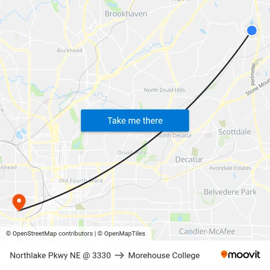 Northlake Pkwy NE @ 3330 to Morehouse College map