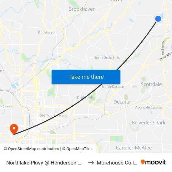 Northlake Pkwy @ Henderson Mill Rd to Morehouse College map