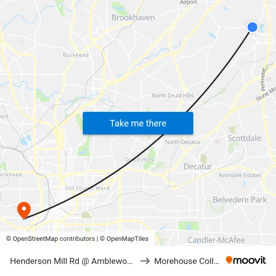 Henderson Mill Rd @ Amblewood Ct to Morehouse College map