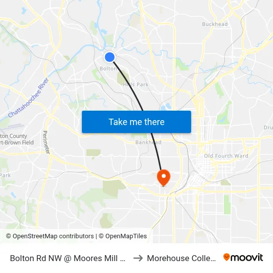 Bolton Rd NW @ Moores Mill Rd to Morehouse College map