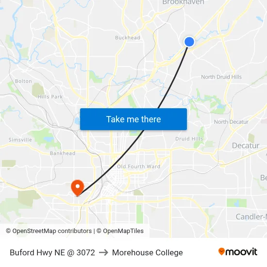 Buford Hwy NE @ 3072 to Morehouse College map