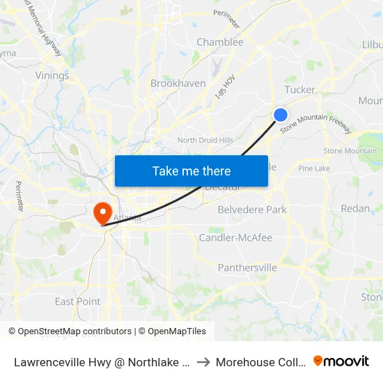 Lawrenceville Hwy @ Northlake Pkwy to Morehouse College map
