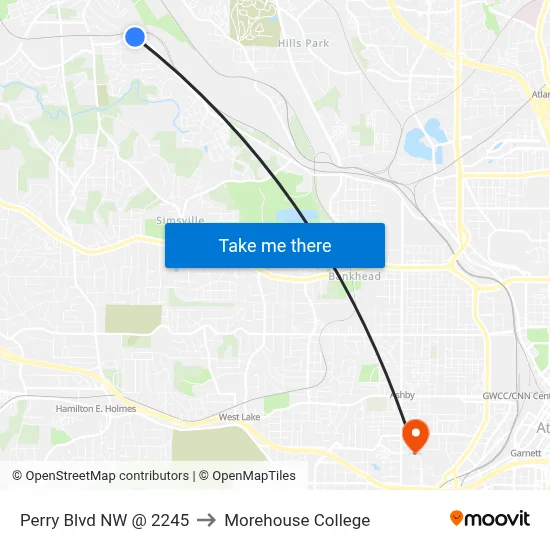 Perry Blvd NW @ 2245 to Morehouse College map