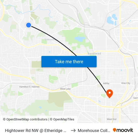 Hightower Rd NW @ Etheridge Dr NW to Morehouse College map