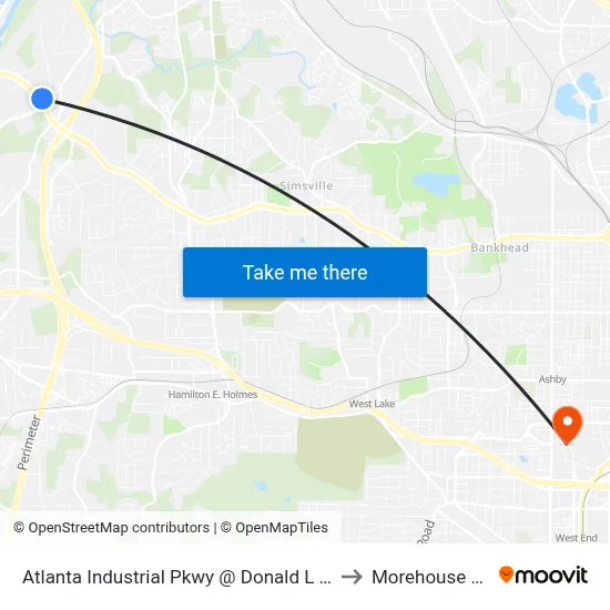 Atlanta Industrial Pkwy @ Donald L Hollowell Pkwy to Morehouse College map