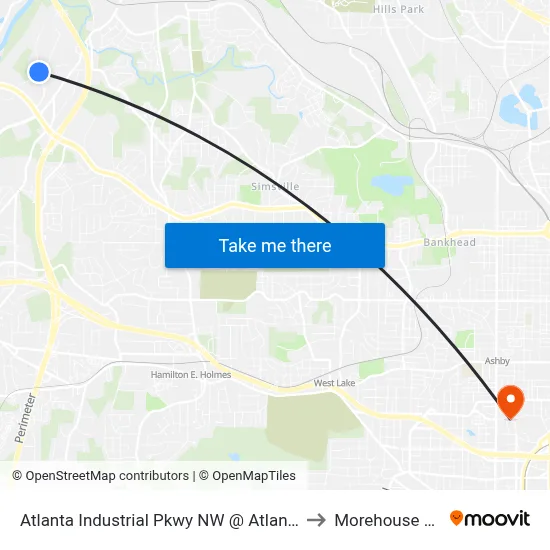 Atlanta Industrial Pkwy NW @ Atlanta Industrial Dr to Morehouse College map