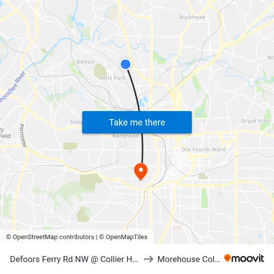 Defoors Ferry Rd NW @ Collier Hills Way to Morehouse College map
