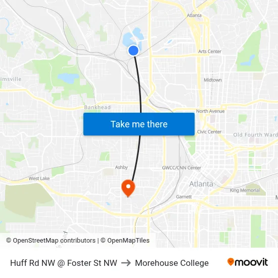 Huff Rd NW @ Foster St NW to Morehouse College map