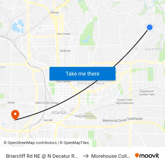 Briarcliff Rd NE @ N Decatur Rd NE to Morehouse College map