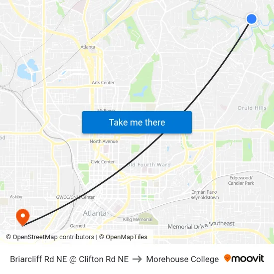 Briarcliff Rd NE @ Clifton Rd NE to Morehouse College map