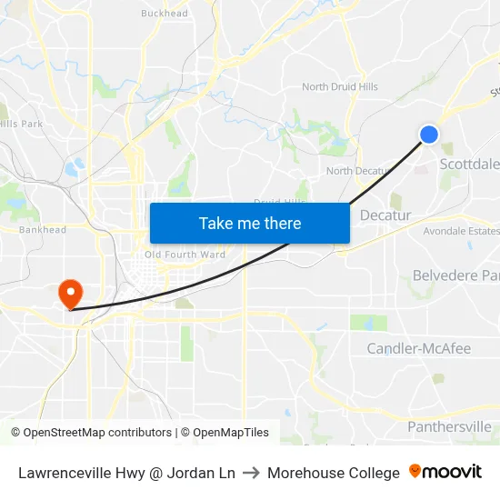Lawrenceville Hwy @ Jordan Ln to Morehouse College map