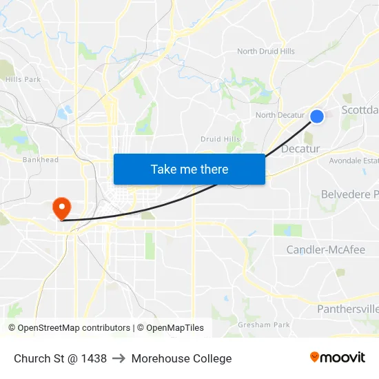 Church St @ 1438 to Morehouse College map