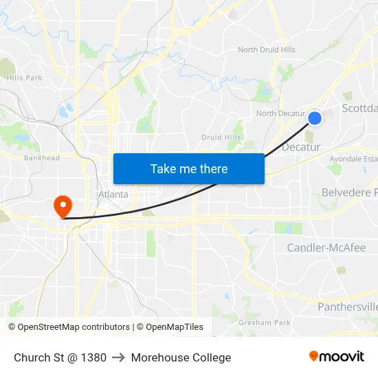 Church St @ 1380 to Morehouse College map