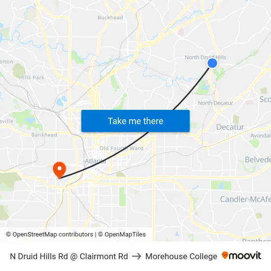 N Druid Hills Rd @ Clairmont Rd to Morehouse College map