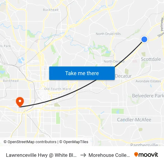Lawrenceville Hwy @ White Blvd to Morehouse College map