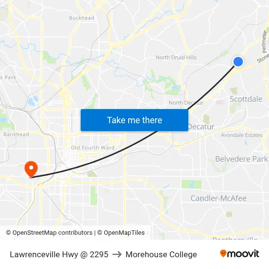 Lawrenceville Hwy @ 2295 to Morehouse College map