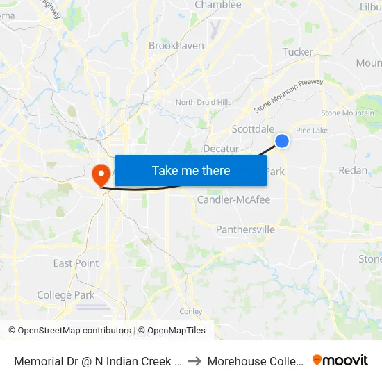 Memorial Dr @ N Indian Creek Dr to Morehouse College map