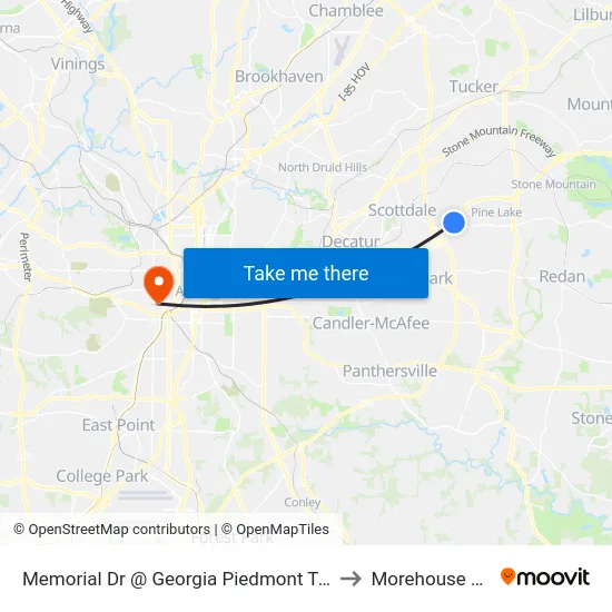 Memorial Dr @ Georgia Piedmont Tech College Dr to Morehouse College map
