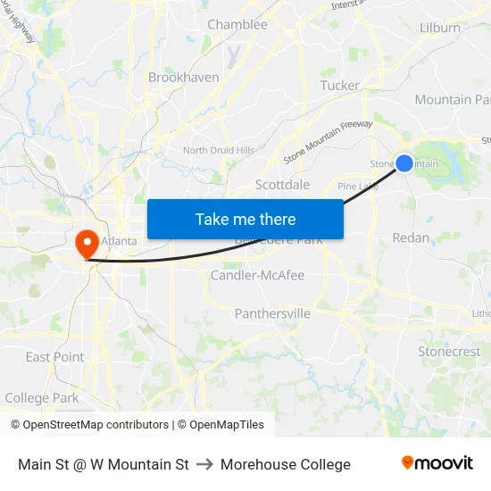 Main St @ W Mountain St to Morehouse College map