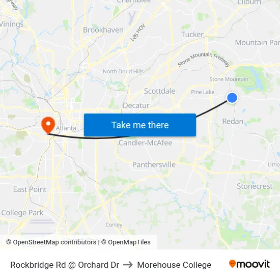 Rockbridge Rd @ Orchard Dr to Morehouse College map