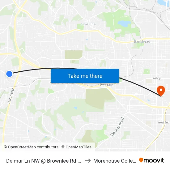 Delmar Ln NW @ Brownlee Rd NW to Morehouse College map