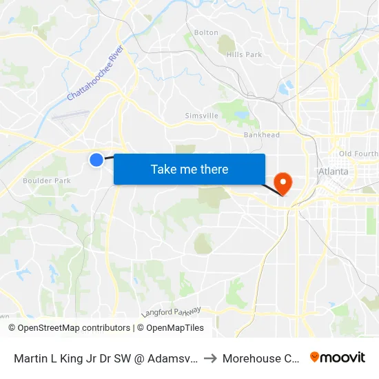 Martin L King Jr Dr SW @ Adamsville Dr SW to Morehouse College map