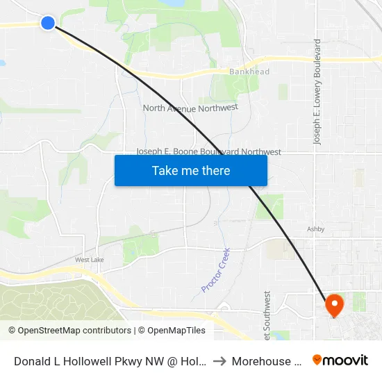 Donald L Hollowell Pkwy NW @ Hollywood Rd NW to Morehouse College map