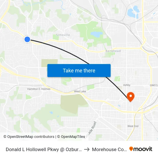 Donald L Hollowell Pkwy @ Ozburn Rd NW to Morehouse College map