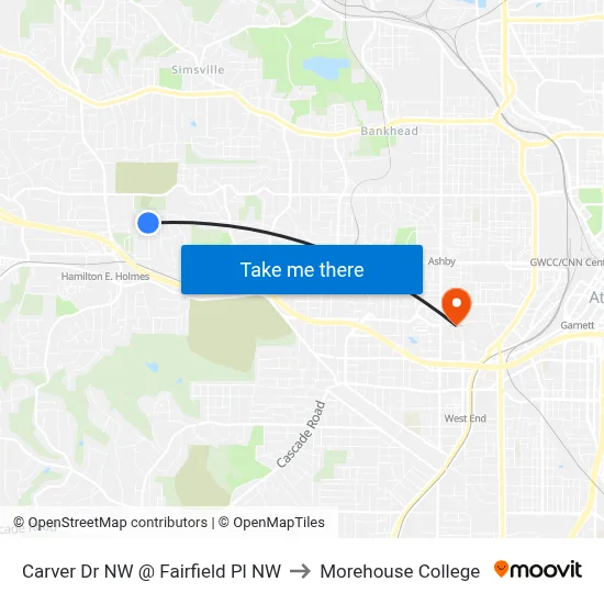 Carver Dr NW @ Fairfield Pl NW to Morehouse College map