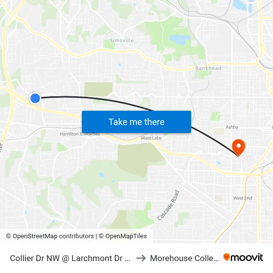 Collier Dr NW @ Larchmont Dr NW to Morehouse College map
