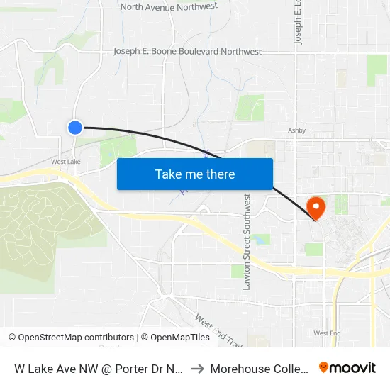 W Lake Ave NW @ Porter Dr NW to Morehouse College map
