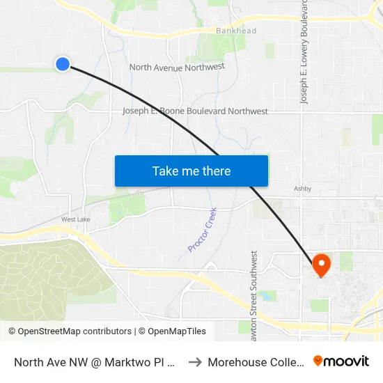 North Ave NW @ Marktwo Pl NW to Morehouse College map