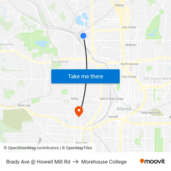 Brady Ave @ Howell Mill Rd to Morehouse College map