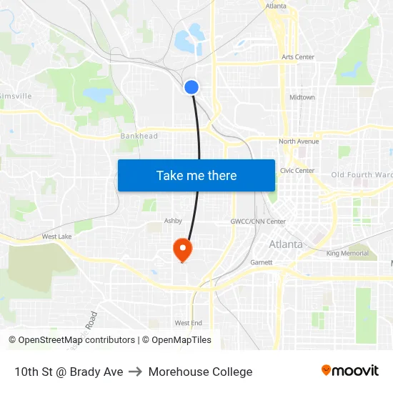 10th St @ Brady Ave to Morehouse College map