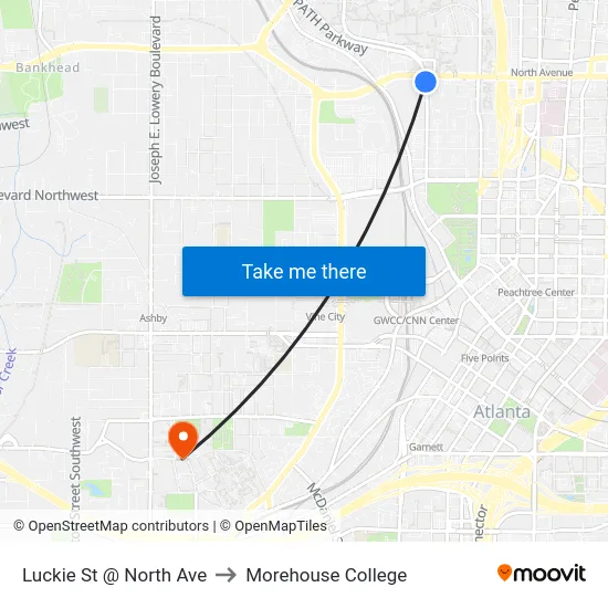 Luckie St @ North Ave to Morehouse College map