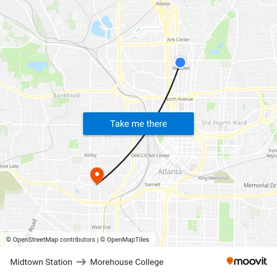 Midtown Station to Morehouse College map