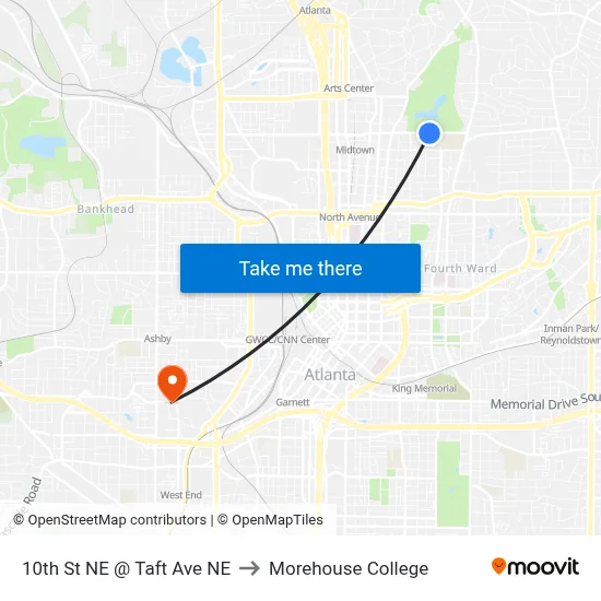 10th St NE @ Taft Ave NE to Morehouse College map