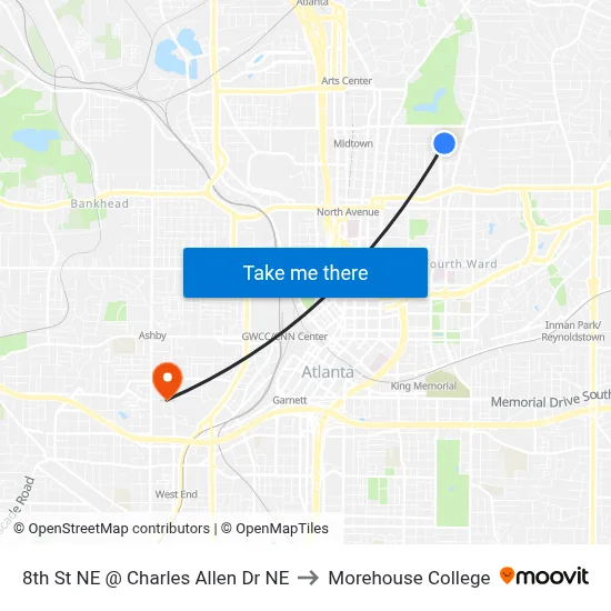 8th St NE @ Charles Allen Dr NE to Morehouse College map