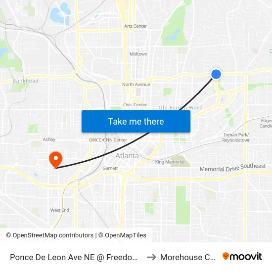Ponce De Leon Ave NE @ Freedom Pkwy NE to Morehouse College map
