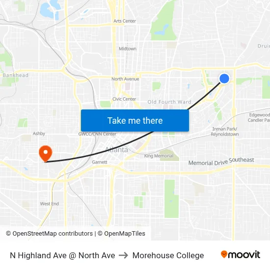 N Highland Ave @ North Ave to Morehouse College map