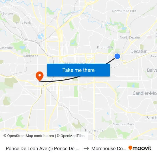 Ponce De Leon Ave @ Ponce De Leon Mnr to Morehouse College map