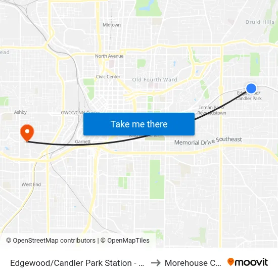 Edgewood/Candler Park Station - South Loop to Morehouse College map