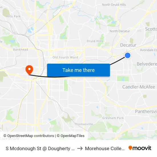 S Mcdonough St @ Dougherty St to Morehouse College map