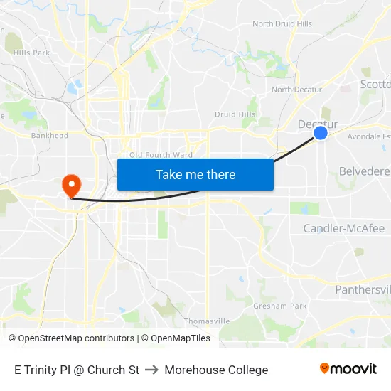 E Trinity Pl @ Church St to Morehouse College map