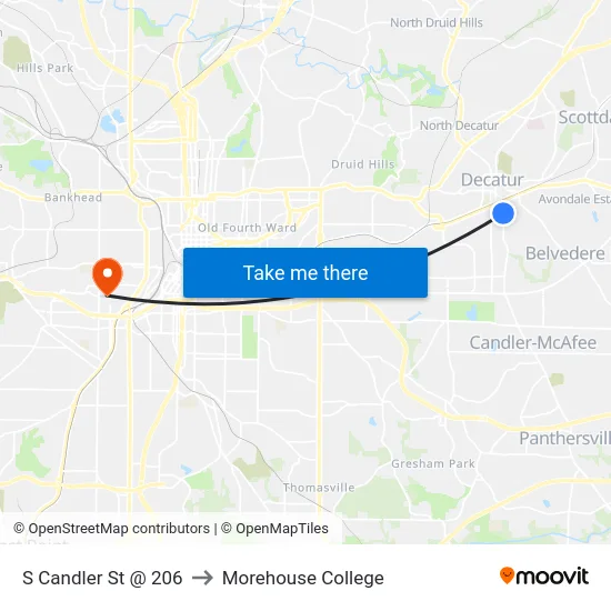 S Candler St @ 206 to Morehouse College map