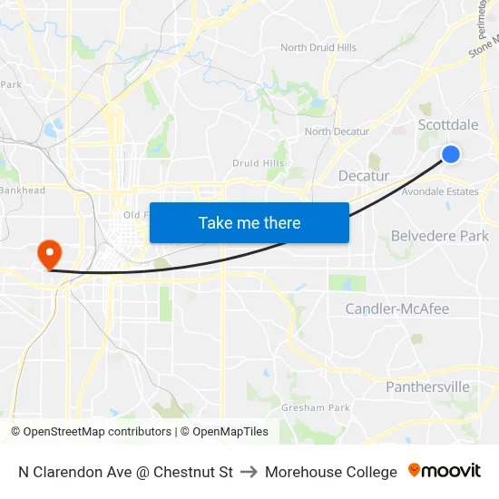 N Clarendon Ave @ Chestnut St to Morehouse College map