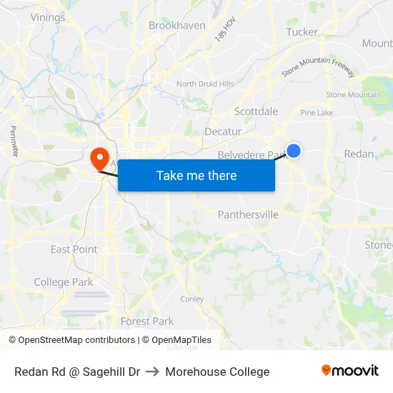 Redan Rd @ Sagehill Dr to Morehouse College map