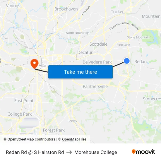 Redan Rd @ S Hairston Rd to Morehouse College map