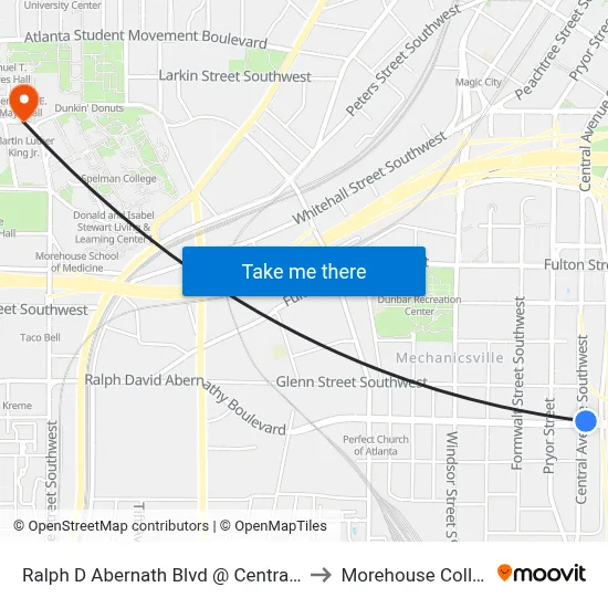 Ralph D Abernath Blvd @ Central Ave to Morehouse College map