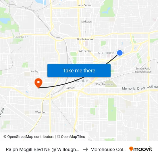 Ralph Mcgill Blvd NE @ Willoughby Way to Morehouse College map